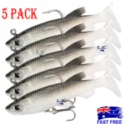 5x Soft Plastic Vibe Lures Poddy Mullet Flathead Jig Heads Barra Cod Fishing