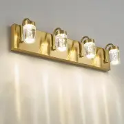 LED Brushed Gold Vanity Light, Farmhouse Bathroom Wall 4-Light Fixtures Over