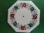 12" white Marble Coffee Table Top Floral Design Inlay Work Entryway Table