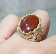 Natural Agate Stone Brown Agate Ring Red Blood Al-Kabadi Akik Top Silver 925