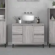 Sink Cabinet Grey Sonoma, Bathroom Vanity Unit, Engineered Wood, Bathroom Storage, Shelf Organizer, Wall Mounted 80x33x60 cm