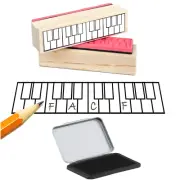 Black ink Pad and Two Octave Piano Fingering and Keyboard Diagram Rubber Stamp