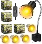 Set of 4 UVA/UVB Bulbs + Reptile Lamp Holder - 2 x 25W + 2 x 50W - Full Spectrum Solar Light for Terrariums and Aquariums, Tortoises, Chameleons - 360 Degrees