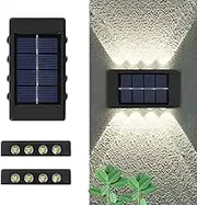 Hsenli Outdoor Solar Lights,2 Pack Outdoor Solar Induction Wall Lamp,8LED Waterproof Solar Light,Fence Garden Park Courtyard Porch Corridor Lighting Up and Down Glowing Wall Lights(White Light)
