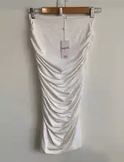 Supre Skirt Womens XS White PullOn Stretch Comfy Gathered Midi Party Casual NWT