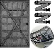 Upgrade Car Ceiling Cargo Net Pocket 35.5"x25.6" with Two Load-Bearing Buckle Straps, Adjustable Cross Strap Car Ceiling Storage Net, Mesh Car Roof Organizer, Truck SUV Road Trip Camping Accessories