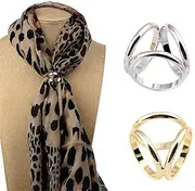 [QUUPY] 2Pcs Women Three Rings Silk Scarves Clip Fashion Scarves Buckle Scarf Ring Wrap Holder Clamp (Silver+Golden)