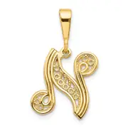 14k Yellow GoldY Polished Script Filigree Letter N Initial Pendant