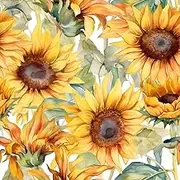 MuralPeel Watercolor Sunflowers Yellow Green Leaf Vintage Peel and Stick Wallpaper Self Adhesive Removable Easy Peel Off Stick on Wall Paper for Bedroom Cabinet Renter Friendly