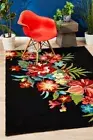 COPA 592 BLACK RUG Cream Floral Indoor Outdoor Large Floor Mat