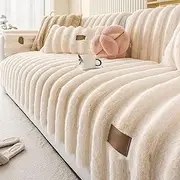 Thick Rabbit Plush Couch Cover, Faux Fur Sofa Cover for Loveseat/3 Cushion/L Shaped/Chaise Lounge Couch/Sectional Couch, Pet Friendly Washable Non Slip Slipcover (White,70 * 70cm)