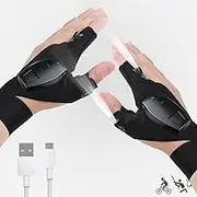GeeRic 1 Pair Rechargeable LED Flashlight Gloves, USB Hands Free Lights Gloves Gadget for Men Women Fishing Camping Hiking Repair Gifts for Man Husband Light Fingerless Outdoor Fishing Gloves