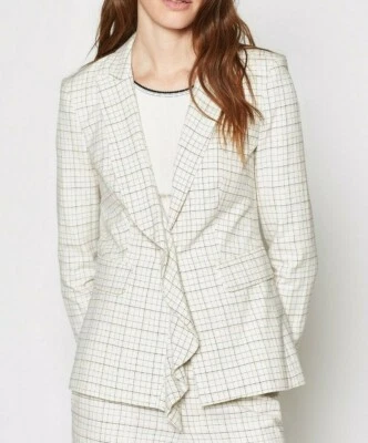 $368 NWT JOIE Sz4 VILLETTE RUFFLED PLAID ONE BUTTON BLAZER PORCELAIN