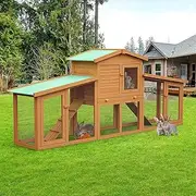 Advwin 204cm Wood Rabbit Hutch, Guinea Pig Cage with Pull Out Tray, 2 Levels Bunny House for Small Animals Outdoor Indoor