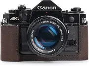 A-1 Case, BolinUS Handmade Genuine Real Leather Half Camera Case Bag Cover for Canon New AE-1 AE-1P A-1 (with Handle) Camera with Hand Strap (Coffee)