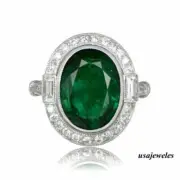 3.21CT Oval Cut Real Green Emerald Wedding Halo Jewelry Ring 14K White Gold Over