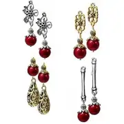 Earrings red pearl drop dangle STYLE CHOICE, clip on or pierced