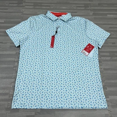 Redvanly Ashby Polo Shirt Golf Performance Mens L Breeze Blue Floral AOP $110