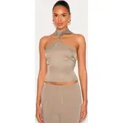 Mushroom Halterneck Detail Long Top, Mushroom