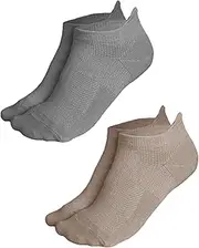 [vitsocks] Children's short trainer socks, 98% cotton (4 x pack), thin, breathable, boys and girls, 4 pairs (2 beige + 2 grey), 31-34
