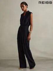 Reiss Navy Sara Tux Pleated Jumpsuit (E38871) | $510