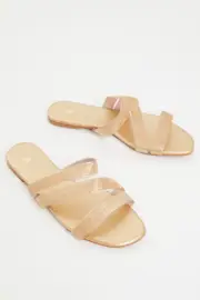 Gold Strap Detail Flat Slides - Size 8, Women's Trial Accs