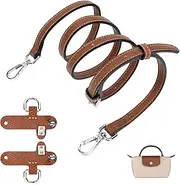 [GADITIEK] Shoulder Strap for Longchamp Leather for Women Bags - Adjustable Bag Strap Without Punching Holes (Brown-(Silver Buckle))