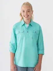 Kids Long Sleeve Country Shirt 1/4 Placket Mint