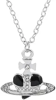 [AGDGV] Punk Heart Saturn Necklace - Planet Pendant with Baroque Rhinestone, Love Heart & Cross Suitable for Women and Men, Saturn Pearl Necklace Jewelry(Black)