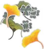 SEWACC 8pcs Self Adhesive Ginkgo Leaf Patches Gradient Stickers for Clothing Bags Shoes Creative Embroidered Patch for Fashion DIY Projects