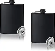 GADIEDIE2 pcs Hip Flask for Liquor for Men Matte Black Stainless Steel Leakproof and Funnel, with Never-Lose Metal Cap, Drinking Flasks for Wedding Party Gift Outdoor Activities, 8 Oz