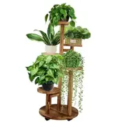 5 Tiered Tall Plant Stand for Indoor, Wood Plant Shelf Corner Display walnut