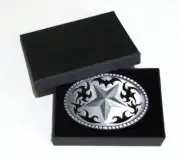 Western Star brushed silver removable BELT BUCKLE BP142 with BLACK GIFT BOX