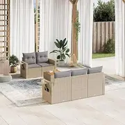 6 Piece Garden Sofa Set with Cushions Mix Beige Poly Rattan, Conversation Sets