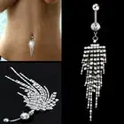 Multi Crystal Tassel Barbell Belly Bar Ring Button Dangle Navel Body Piercing