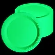 Glow in The Dark Neon Green Party Plates, 50 Pcs 23 x 23 cm Round Cardboard Construction Paper Dinner Plates for Neon Glow Party Supplies