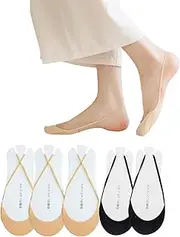 [DUNKOING] Toe Topper Half Socks Women's Non Slip Toe Liners Mules Sandals Half Sock for Heels US 5-9 (5 Pairs, 3Beige2Black)