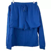 ZESICA Lounge PJ Set Size Medium Blue Waffle Knit Long Sleeve Top & Shorts