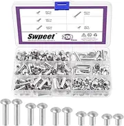 Swpeet 200Pcs M6 × 6mm 10mm 14mm 20mm 25mm Solid Aluminum Brazier Head Rivets, Aluminum Rivet, Plain Finish, Universal Head, High Corrosion Resistance for Repairing Boats, Aircraft, Making Armor