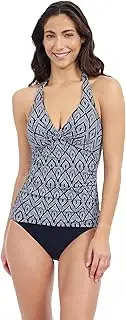 [Profile by Gottex] Cruise Women’s Halter Tankini in Brick and White Print with Soft Cups, Underwire, and Full Lining Essential