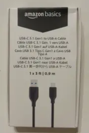Amazon Basics USB-C 3.1 Gen 1 to USB-A 3 Foot Cord - Black 1 Count NEW in Box!!!