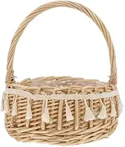 Wicker Basket, Picnic Food Basket with Handle and Tassels, Sturdy Woven Body, Decorative Flower Basket Fruit Basket Home Garden Arrangement Woven Flower Baskets, Wedding Decorative Baskets