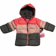 Pink Platinum Baby Girl's Puffer Jacket Size 24M Pink Gray Fleece Linning Hooded