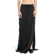 [YEHUAFAN] Overlock Silk Satin Long Skirt Black