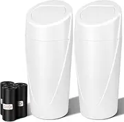 Keweis Car Trash Can with Lid, 2 Pack Car Cup Holder Garbage Cans, Mini Leakproof Vehicle Trash Bin with 60pcs Trash Bags, Organizers and Storage for Car, Home, Office (White)
