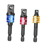 Socket Adapter Set, 1/4-Inch Hex Shank to 1/4, 3/8, 1/2-Inch Square Drive, Fh3