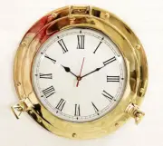 12" Antique Marine Solid Brass Ship Porthole Analog Clock Nautical Wall Hanging