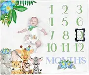Woodland Animals Baby Stuff, Baby Month Blanket for Newborn Photo Taken - Baby Age Blanket with 2 Frame B33-1