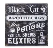 Black Cat Apothecary Halloween Decoration Sign Shelf Sitter Wall Art 5" x 5"