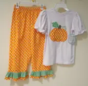 NWT Vive La Fete Applique Pumpkin Outfit Girl's Size 8